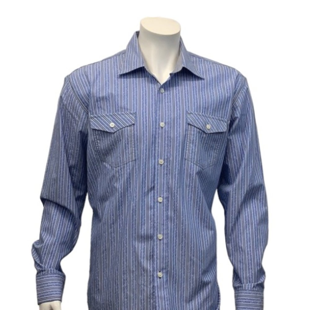Blue Pronto Uomo Stripe Western Retro Shirt XL